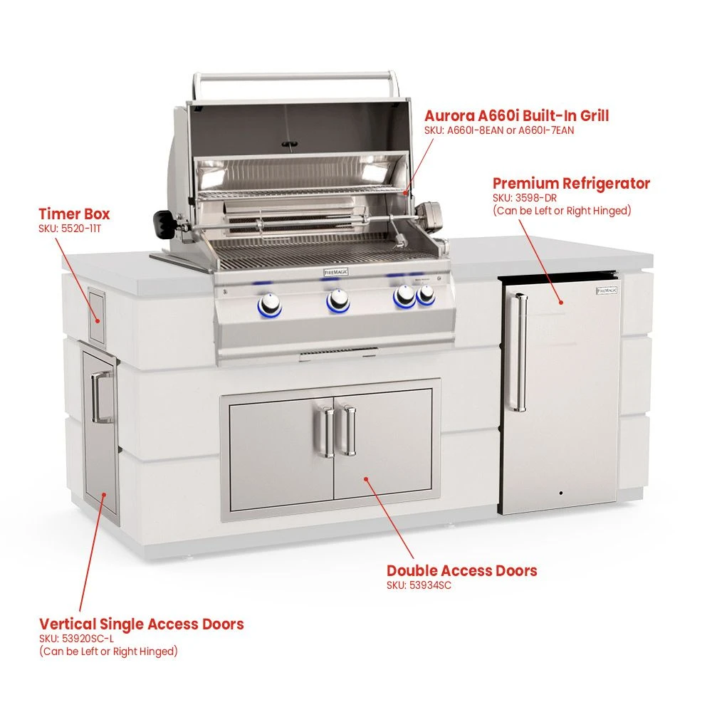 Fire Magic 77-Inch Outdoor Kitchen Island With 30-Inch Aurora Gas Grill, Refrigerator And Doors 2 Fire Magic 77-Inch Outdoor Kitchen Island With 30-Inch Aurora Gas Grill, Refrigerator And Doors - Image 2