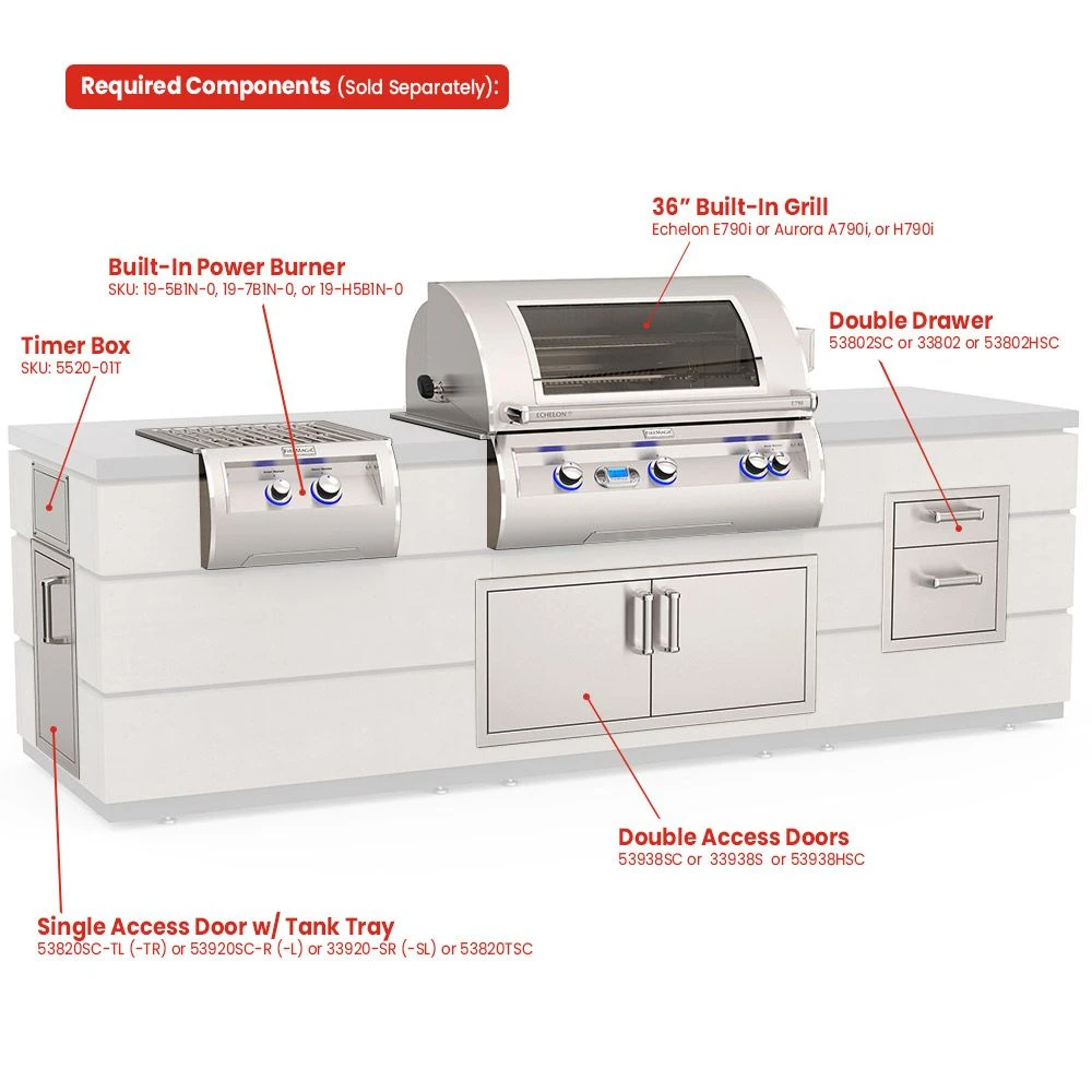 Fire Magic 115-Inch Outdoor Kitchen Island With Grill, Power Burner And Component Cut-Outs 2 Fire Magic 115-Inch Outdoor Kitchen Island With Grill, Power Burner And Component Cut-Outs - Image 2