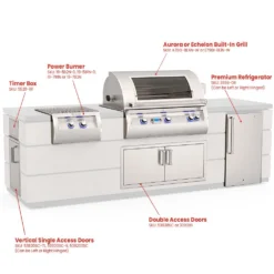 Fire Magic 115-Inch Outdoor Kitchen Island With 36-Inch Echelon Gas Grill, Power Burner, Refrigerator And Doors -Kitchen Grill Shop id790r e790i kit config b 05 23 3