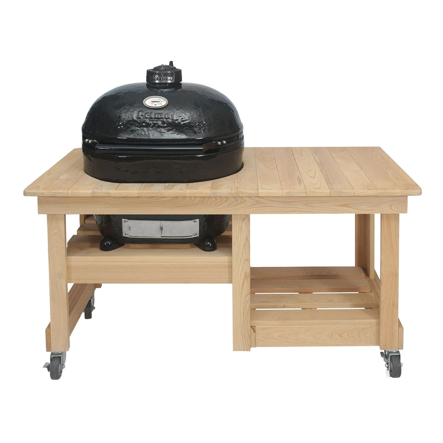 Primo CXLH-612 Extra Large Oval Ceramic Charcoal Kamado Grill, Countertop Cypress Table