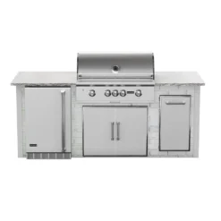 Coyote Ready-To-Assemble 8-Foot Outdoor Kitchen Island With 36-Inch C-Series Gas Grill, 21-Inch Refrigerator, Access Doors & Single Pull-Out Trash (RTAC-G8)
