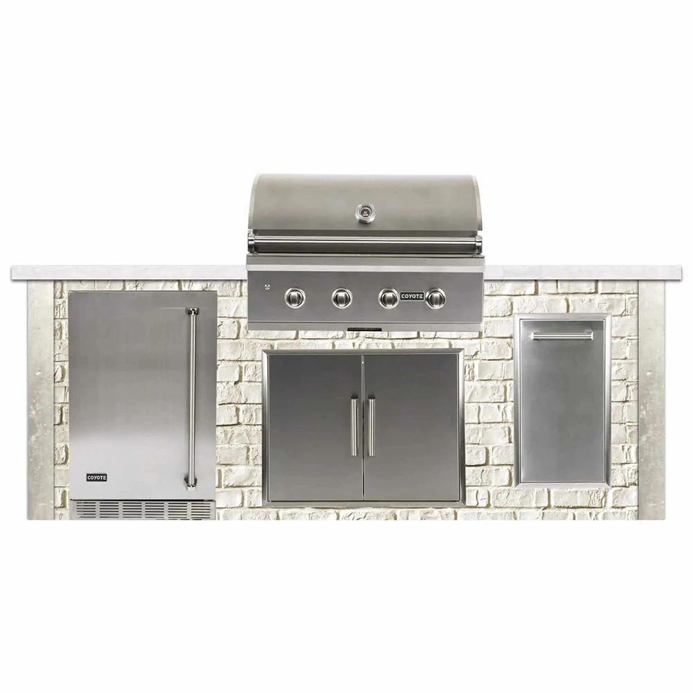 Coyote Ready-To-Assemble 8-Foot Outdoor Kitchen Island With 36-Inch S-Series Gas Grill, 21-Inch Refrigerator, Access Doors & Single Pull-Out Trash (RTAC-G8-P) 1 Coyote Ready-To-Assemble 8-Foot Outdoor Kitchen Island With 36-Inch S-Series Gas Grill, 21-Inch Refrigerator, Access Doors & Single Pull-Out Trash (RTAC-G8-P)