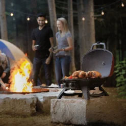 Napoleon TQ285-RD-1-A TravelQ Portable Tabletop Gas Grill, Propane -Kitchen Grill Shop tq285 lifestyle b roll camping people food closeup 1