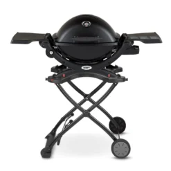 Weber Q1200 Portable Propane Gas Grill With Side Tables On Scissor Cart (WEB-Q1200-PCART)