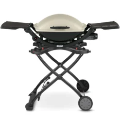 Weber Q2200 Portable Propane Gas Grill With Side Tables On Scissor Cart (WEB-54060001-WEB-6557)